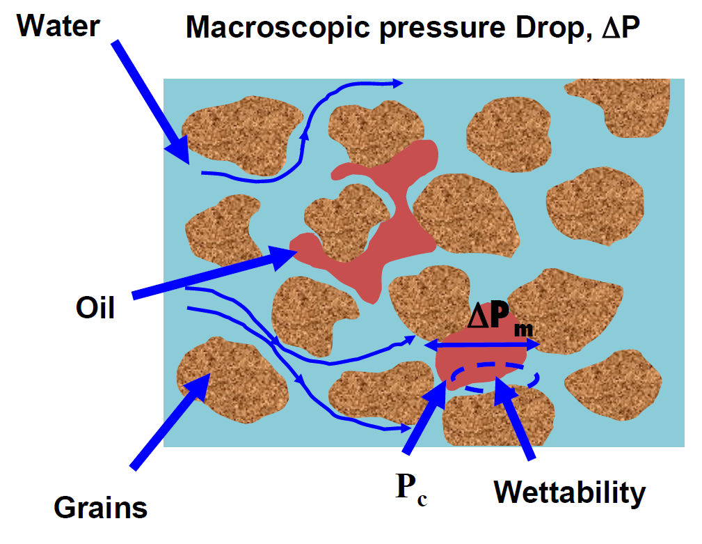 Fig. 3 - Microscopic trapping of oil in rocks.