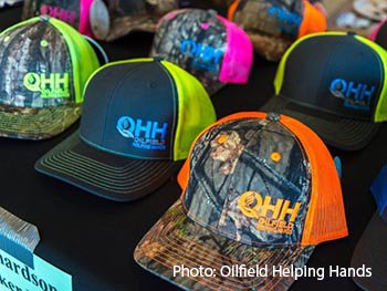 Hats with the Oilfield Helping Hands logo, courtesy of Oilfield Helping Hands organization